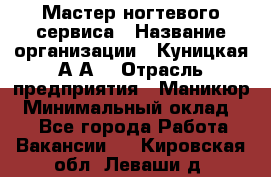 Мастер ногтевого сервиса › Название организации ­ Куницкая А.А. › Отрасль предприятия ­ Маникюр › Минимальный оклад ­ 1 - Все города Работа » Вакансии   . Кировская обл.,Леваши д.